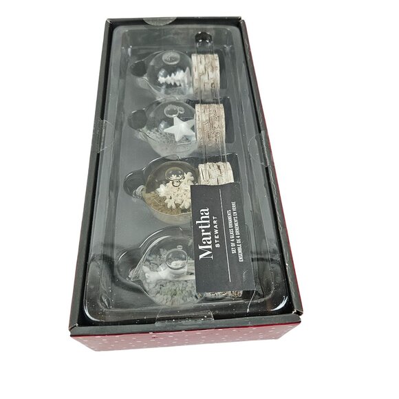 Martha Stewart Glass Dome Ornaments Set of 4 Woodland Birch Base Christmas - Picture 9 of 10